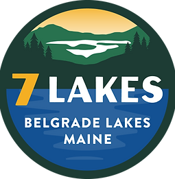 Logo for 7 Lakes Belgrade Lakes Maine with scenic design.