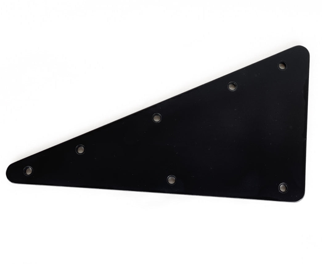 A black triangular metal mounting bracket with pre-drilled screw holes, shown on a plain white background.