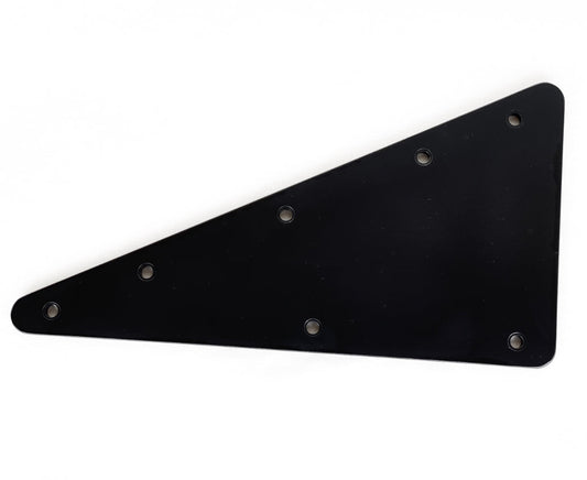 A black triangular metal mounting bracket with pre-drilled screw holes, shown on a plain white background.