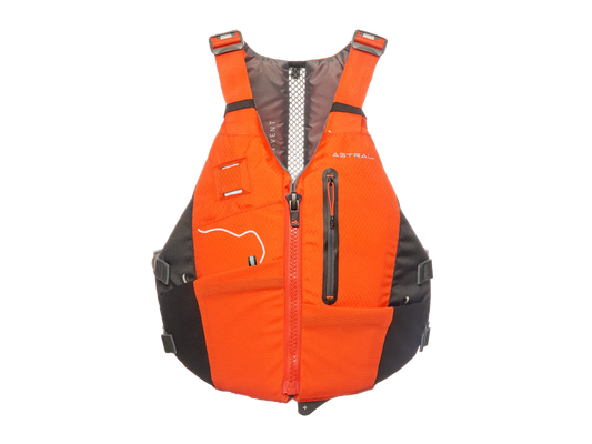 Orange and black life jacket on a white background