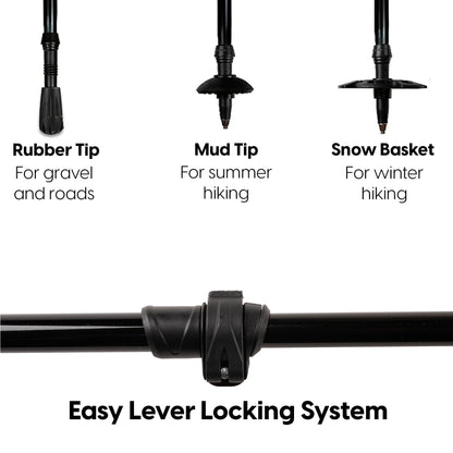 3 Piece Adjustable Trekking Poles for Snowshoeing, Skiing, Hiking, and Walking