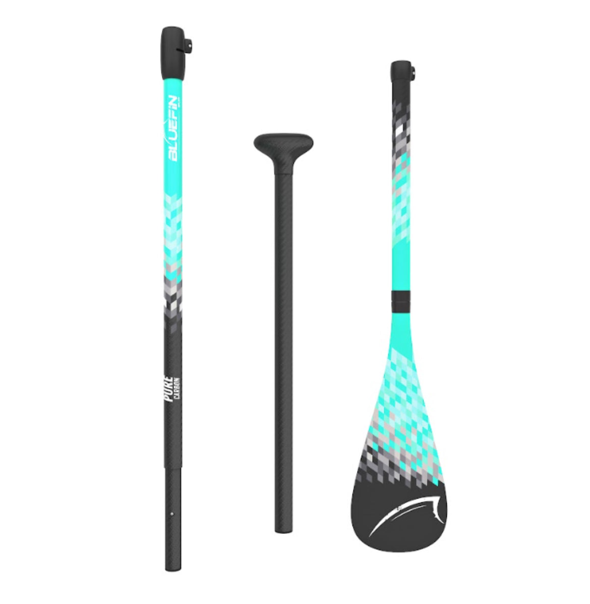 BlueFin Pure Carbon 3 Piece Stand Up Paddleboarding Paddle Teal and Black  color