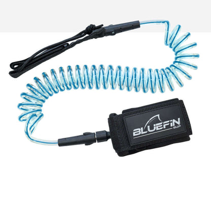 Bluefin leash with a black connector on a white background