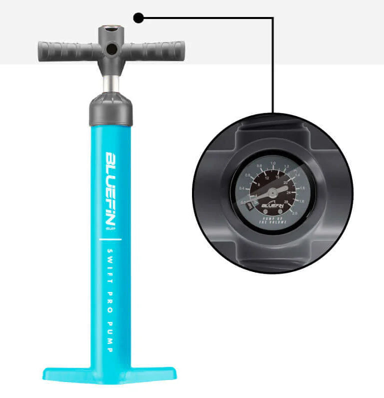 Bluefin Swift Pro Pump with a black pressure gauge on a white background