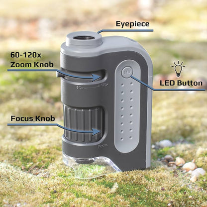 60x-120x LED Lighted Pocket Microscope | Educational, Portable