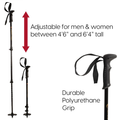 3 Piece Adjustable Trekking Poles for Snowshoeing, Skiing, Hiking, and Walking