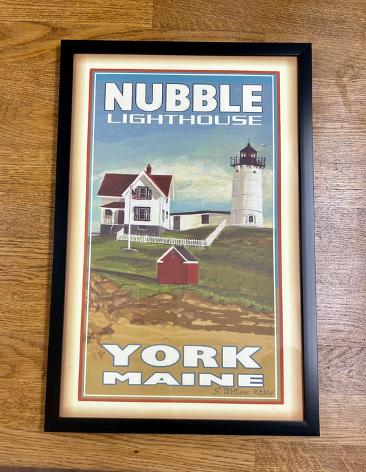 Nubble Lighthouse Framed Print of Painting by Maine artist 11" x 17"