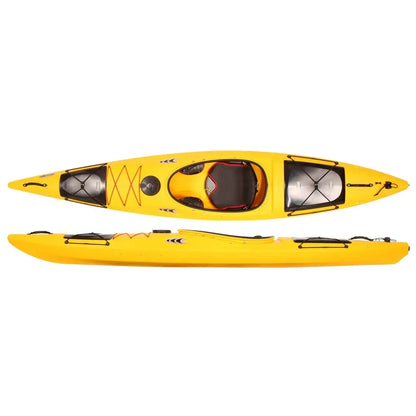 Yellow kayak on a white background